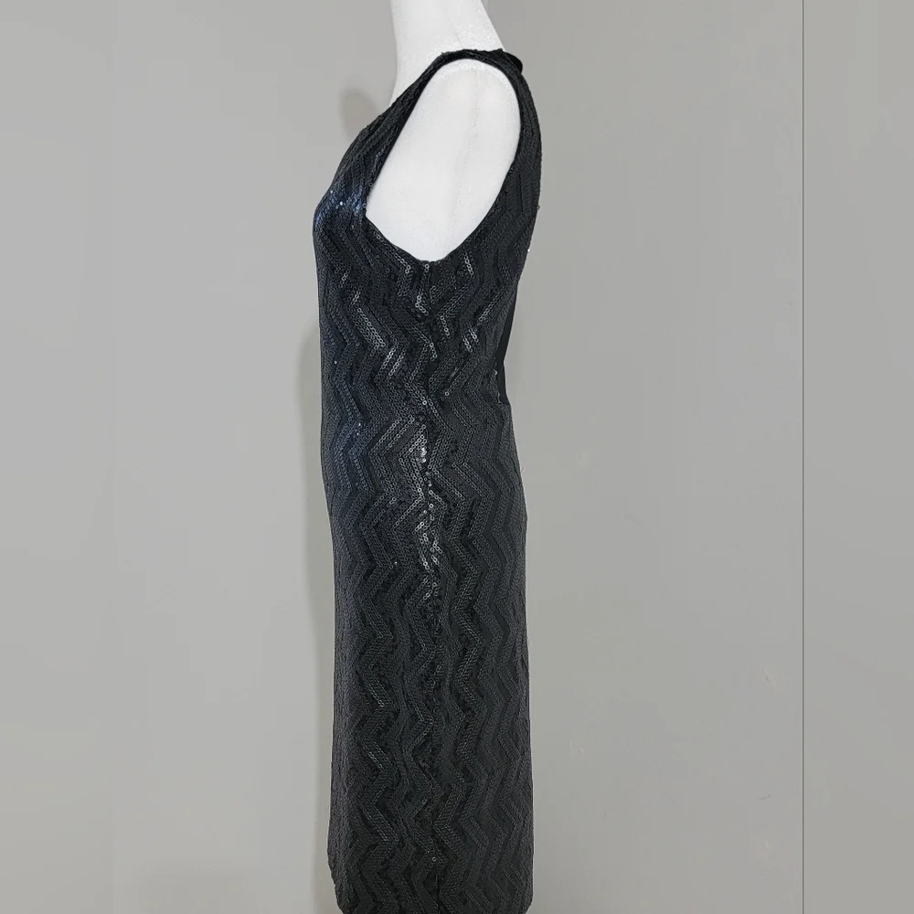 Alice +Olivia Black Sequin Chevron Dress w/Back Detail Women's Sz 8 - Picture 13 of 14